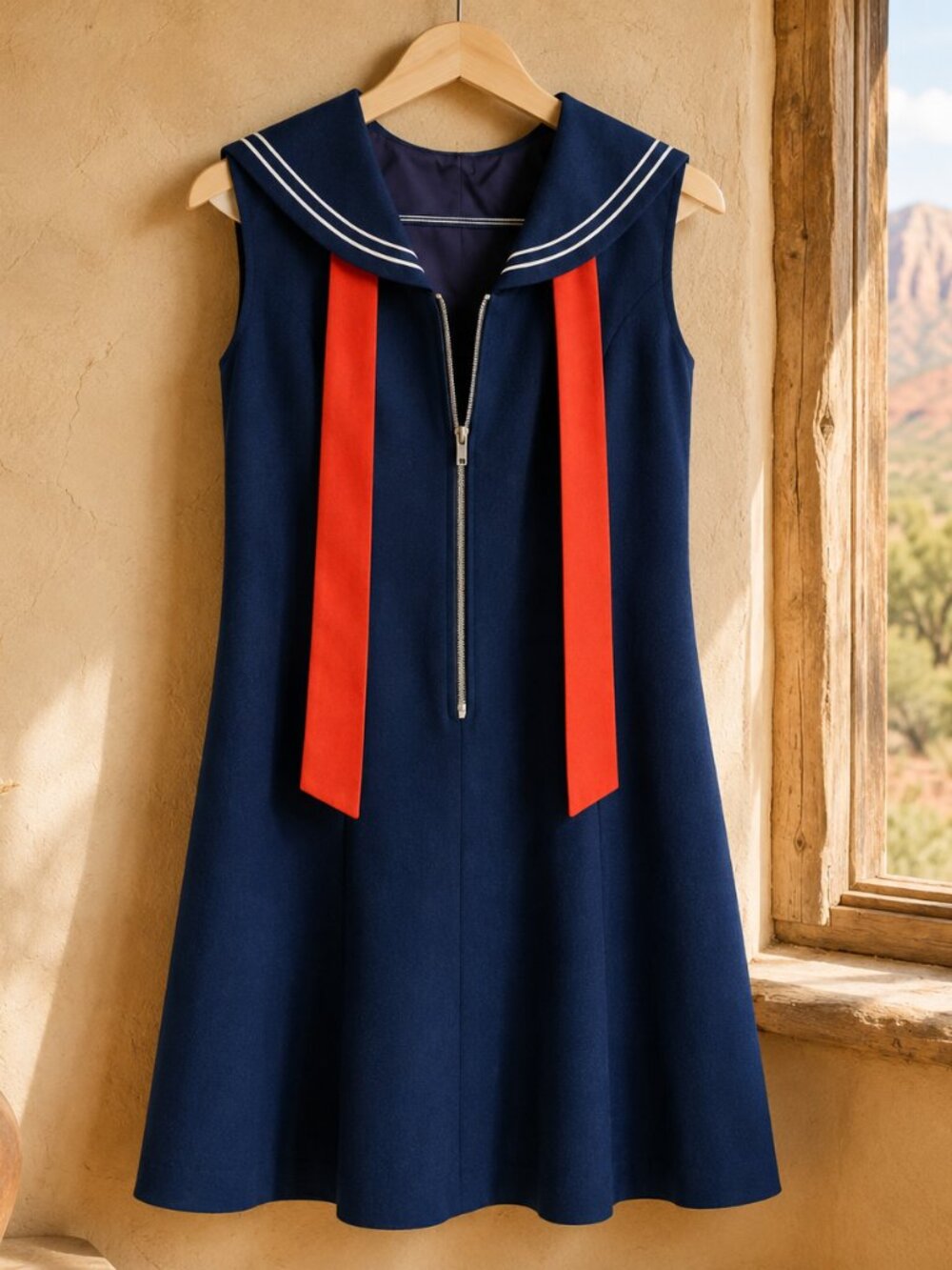 Vintage 60s 70s Navy Sailor Dress Mod Nautical One Owner